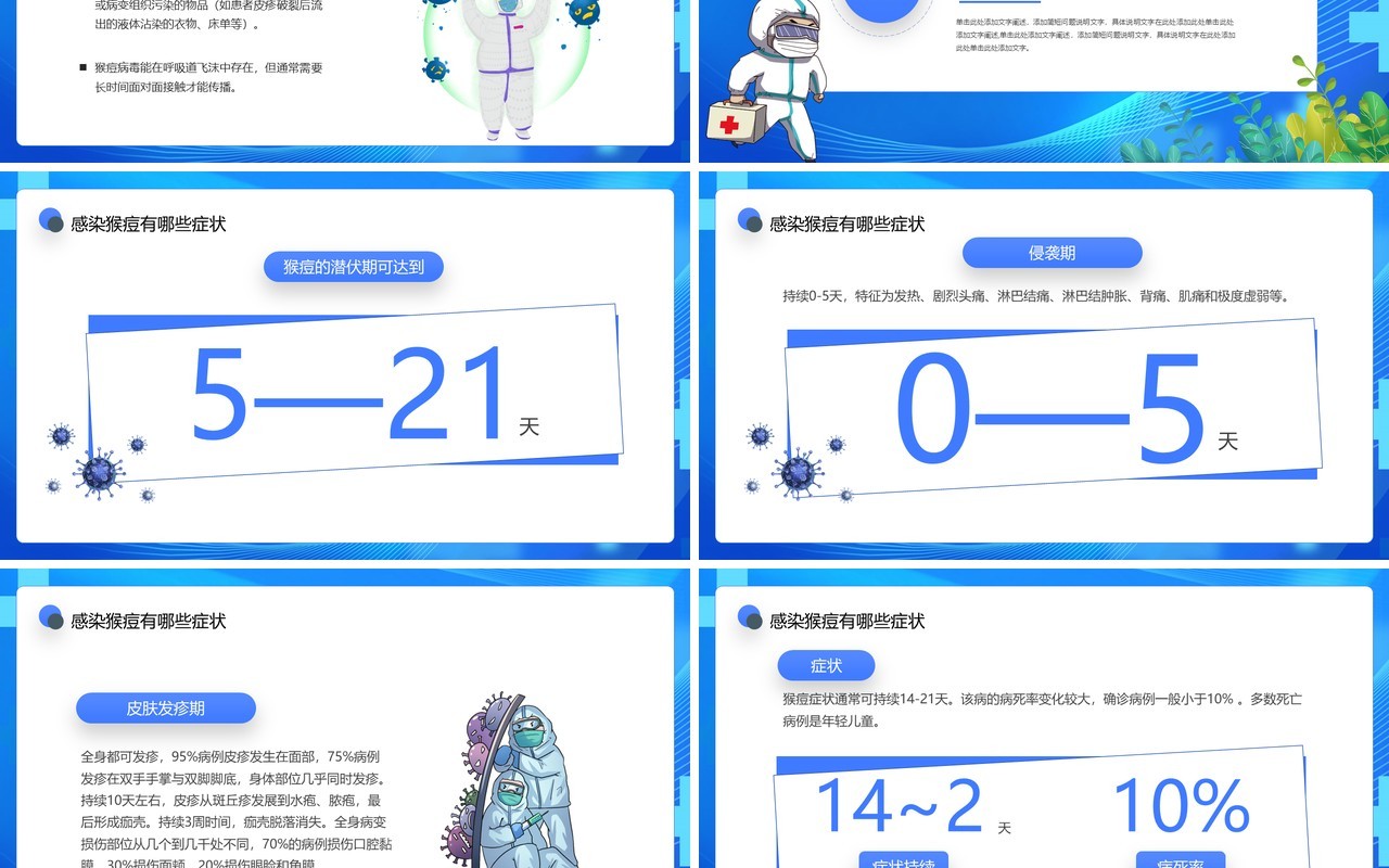 蓝色卡通风猴痘病毒科普教育PPT模板