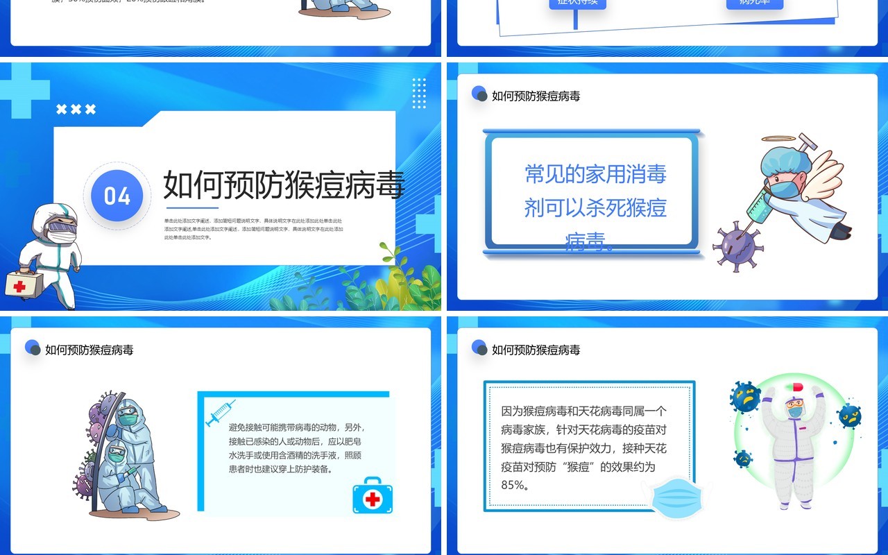 蓝色卡通风猴痘病毒科普教育PPT模板