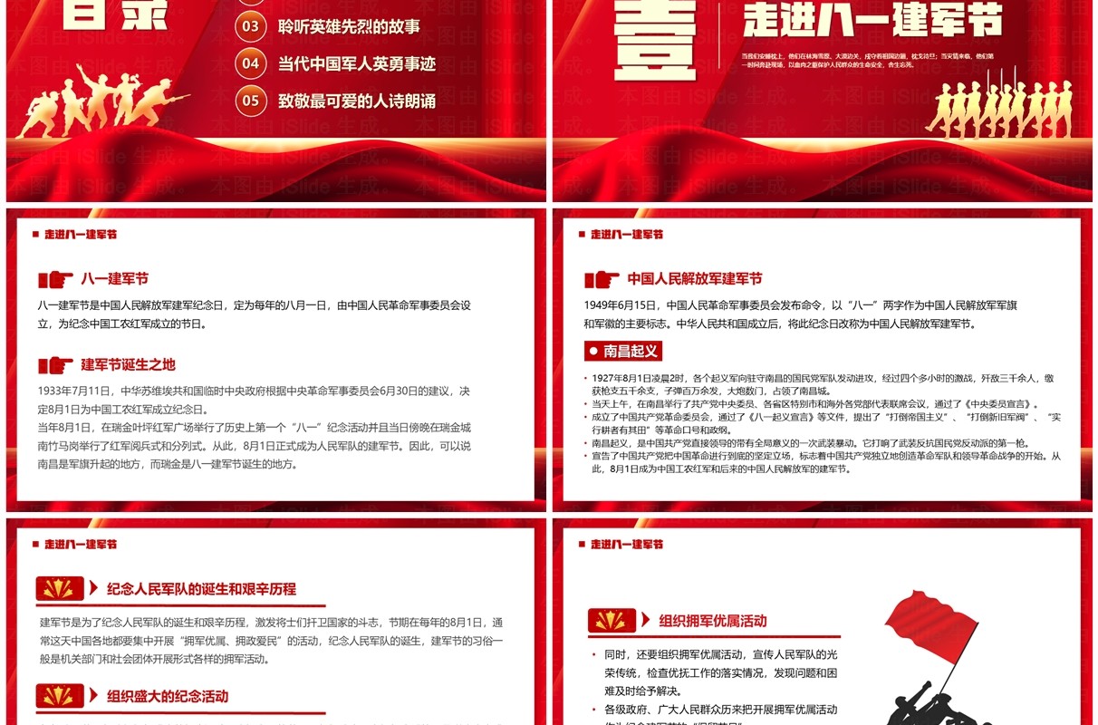 红色党政风致敬中国军人PPT模板