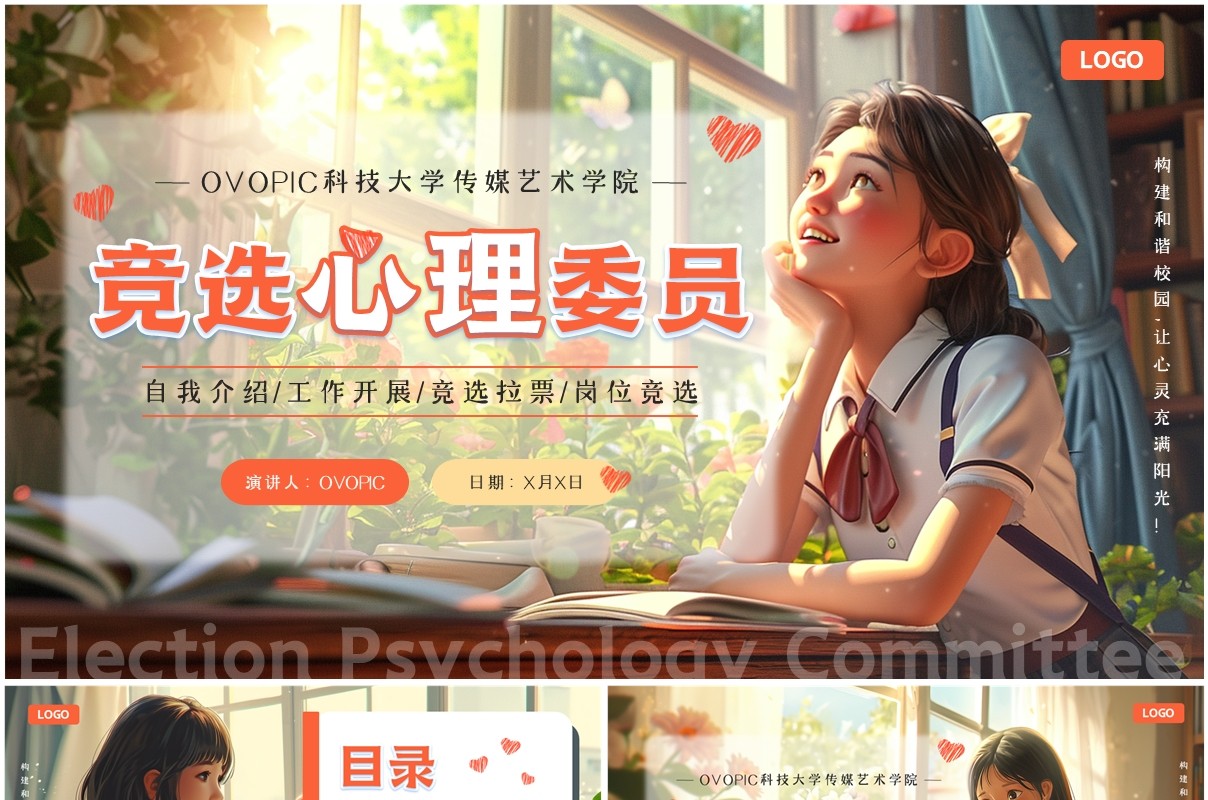 绿色插画风竞选心理委员PPT模板