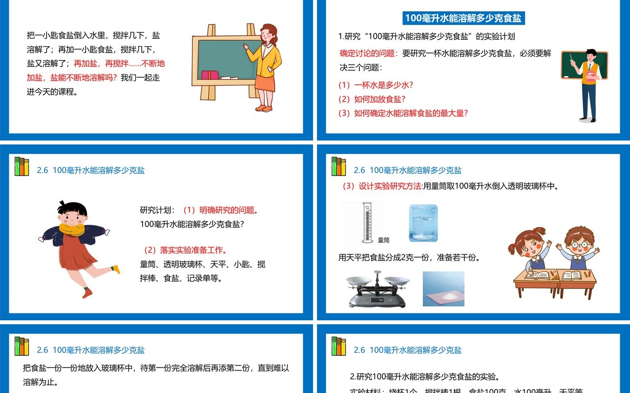 教科版四年级科学上册第二单元溶解2.6一百毫升水能溶解多少盐