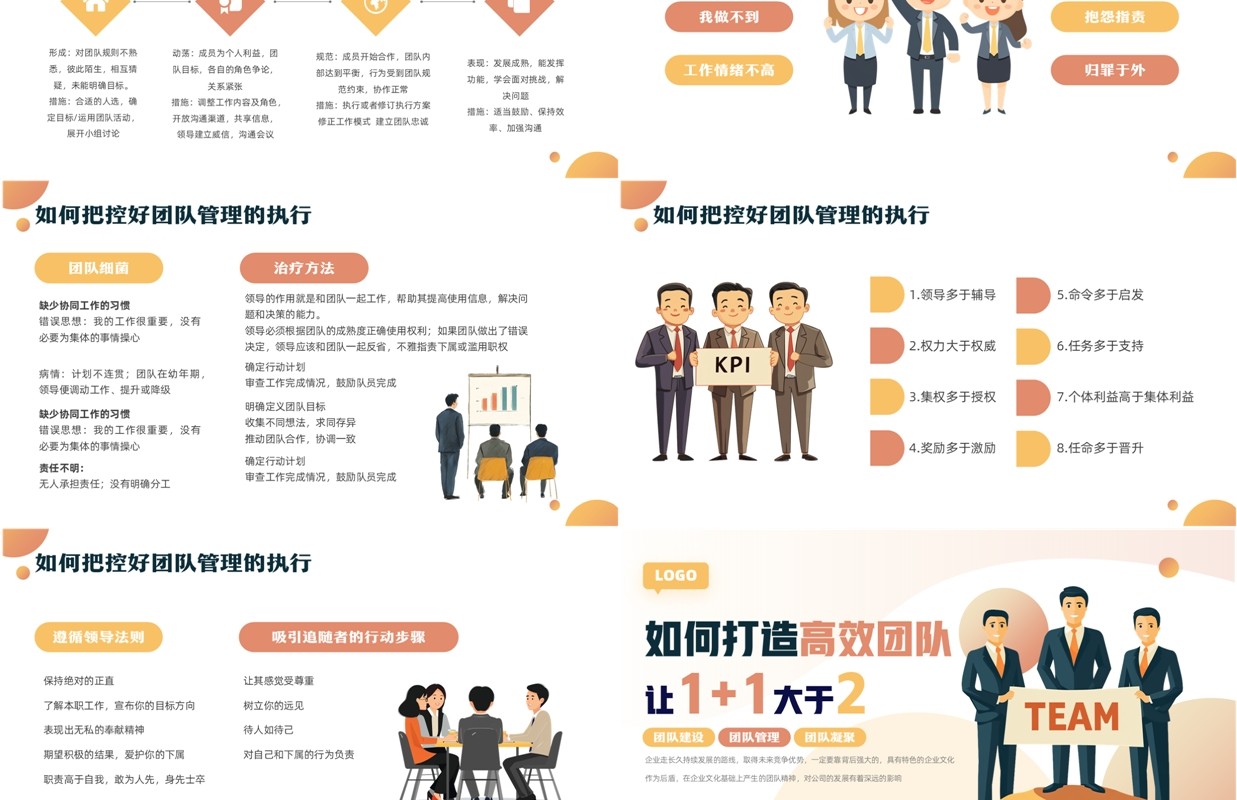 橙色扁平化如何打造高效团队PPT模板