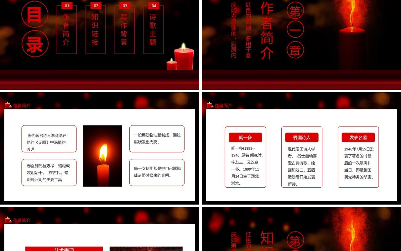 现代爱国诗人学者闻一多作品红烛动态PPT模板