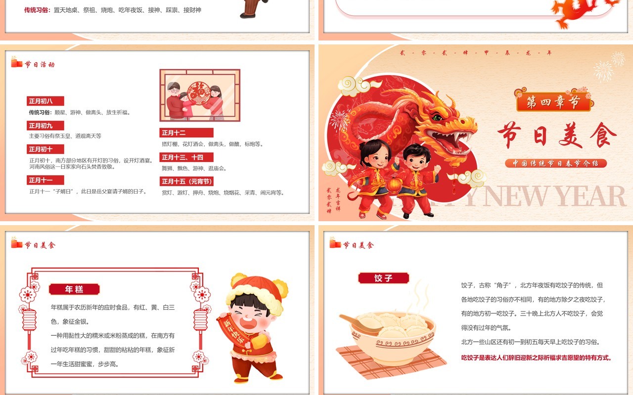 红色卡通风2024春节习俗介绍PPT模板