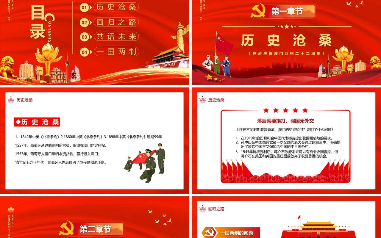 红色澳门回归22周年纪念日PPT模板