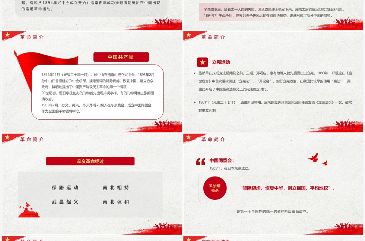 红色简约风纪念辛亥革命112周年PPT模板