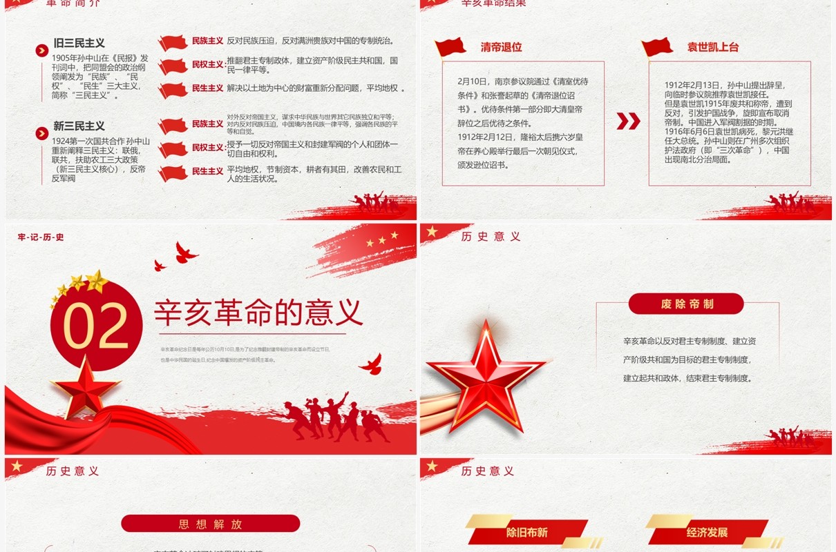 红色简约风纪念辛亥革命112周年PPT模板