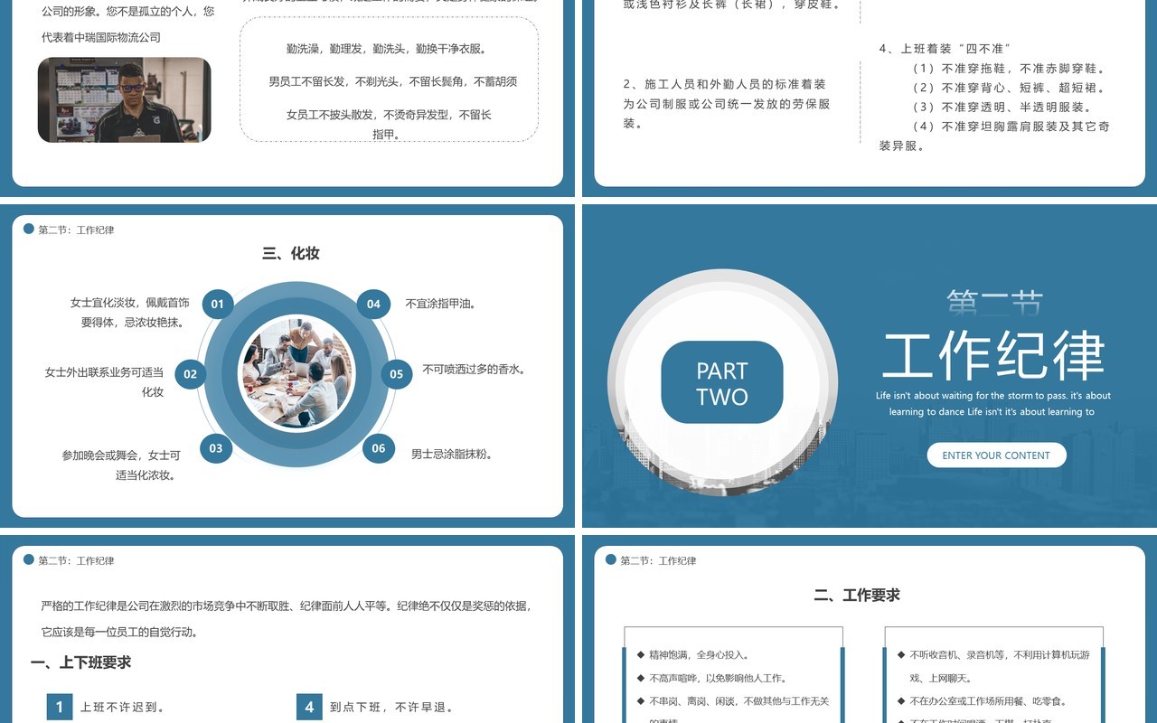 蓝绿色简约物流员工行为规范PPT模板