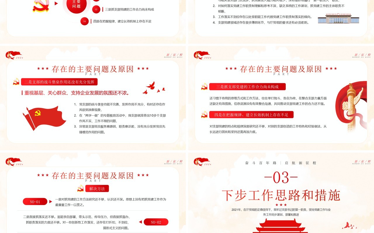 红色简约党支部书记述职报告PPT模板