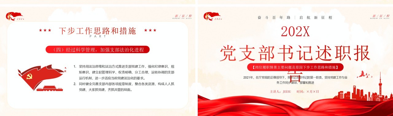 红色简约党支部书记述职报告PPT模板