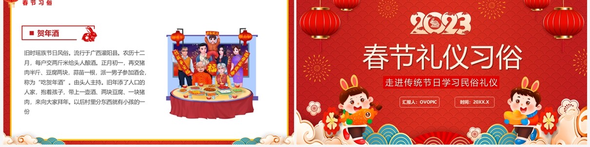 红色喜庆中国风春节礼仪习俗PPT模板