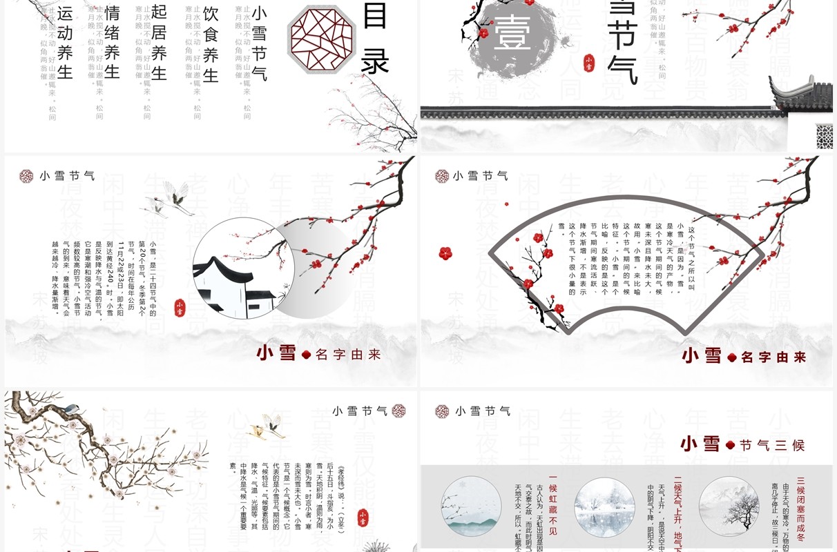 淡雅中国风二十四节气之小雪养生PPT模板