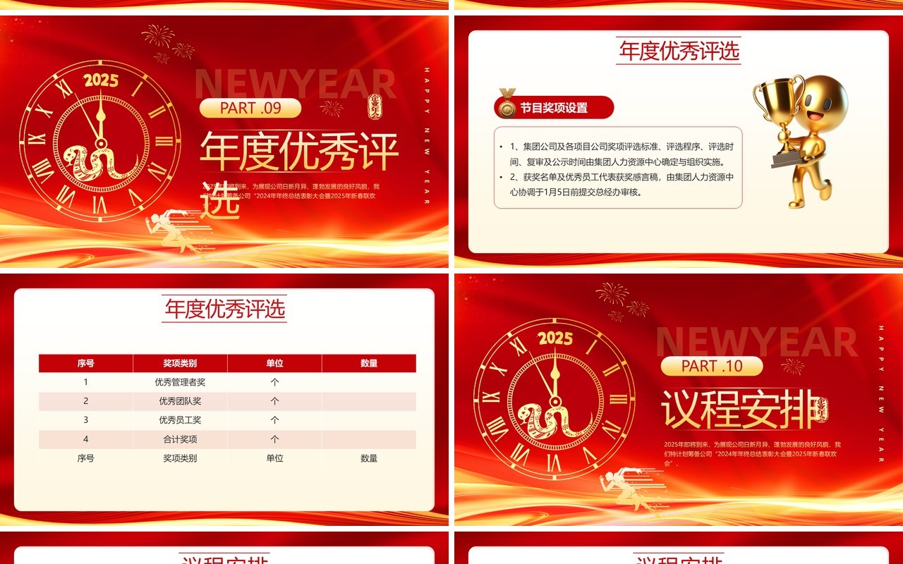 红色商务风2025年终总结表彰大会PPT模板