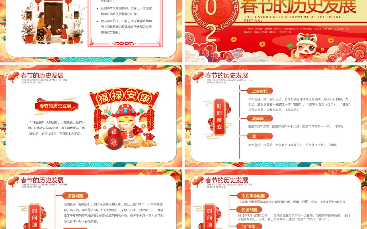 红色中国风中国传统节日春节介绍PPT模板