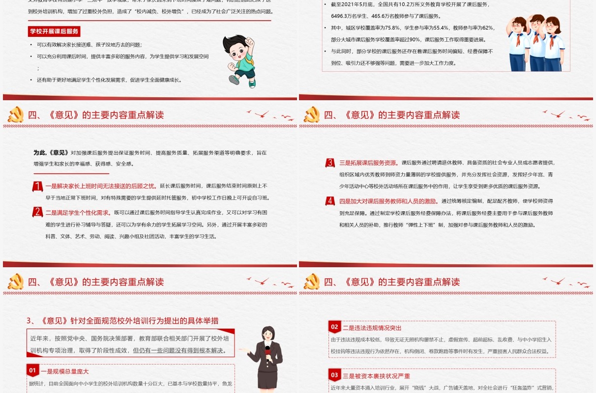 红色党政风关于进一步减轻义务教育阶段学生作业负担和校外培训负担的意见动态PPT模板
