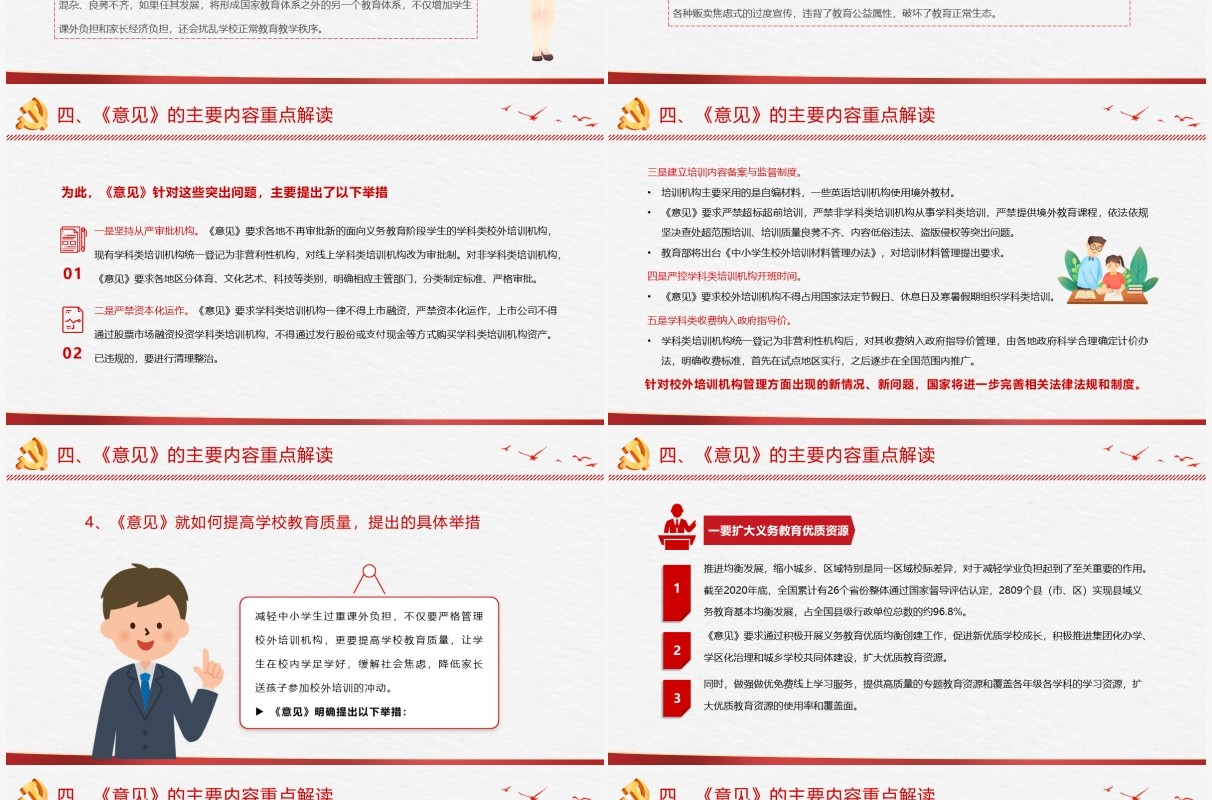 红色党政风关于进一步减轻义务教育阶段学生作业负担和校外培训负担的意见动态PPT模板