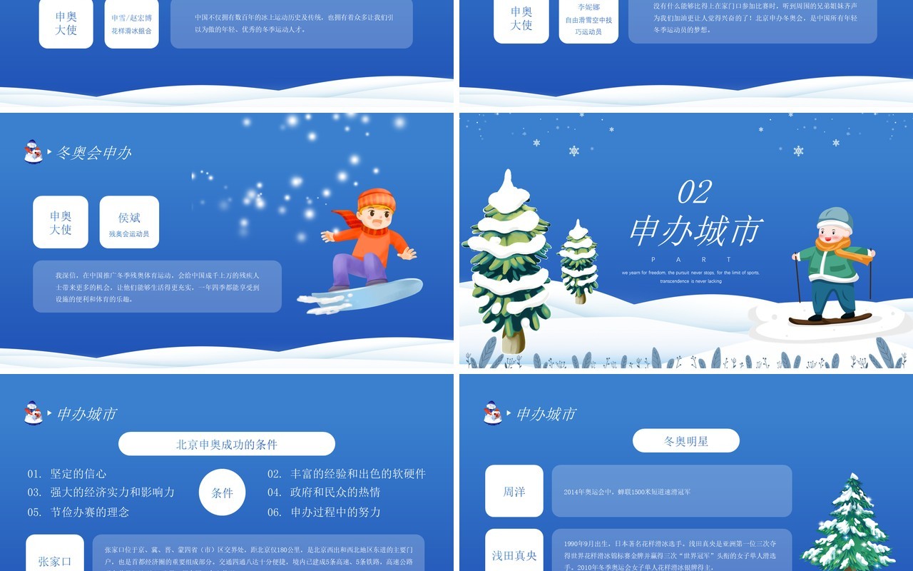 北京冬季奥运会蓝色卡通风知识宣传PPT模板