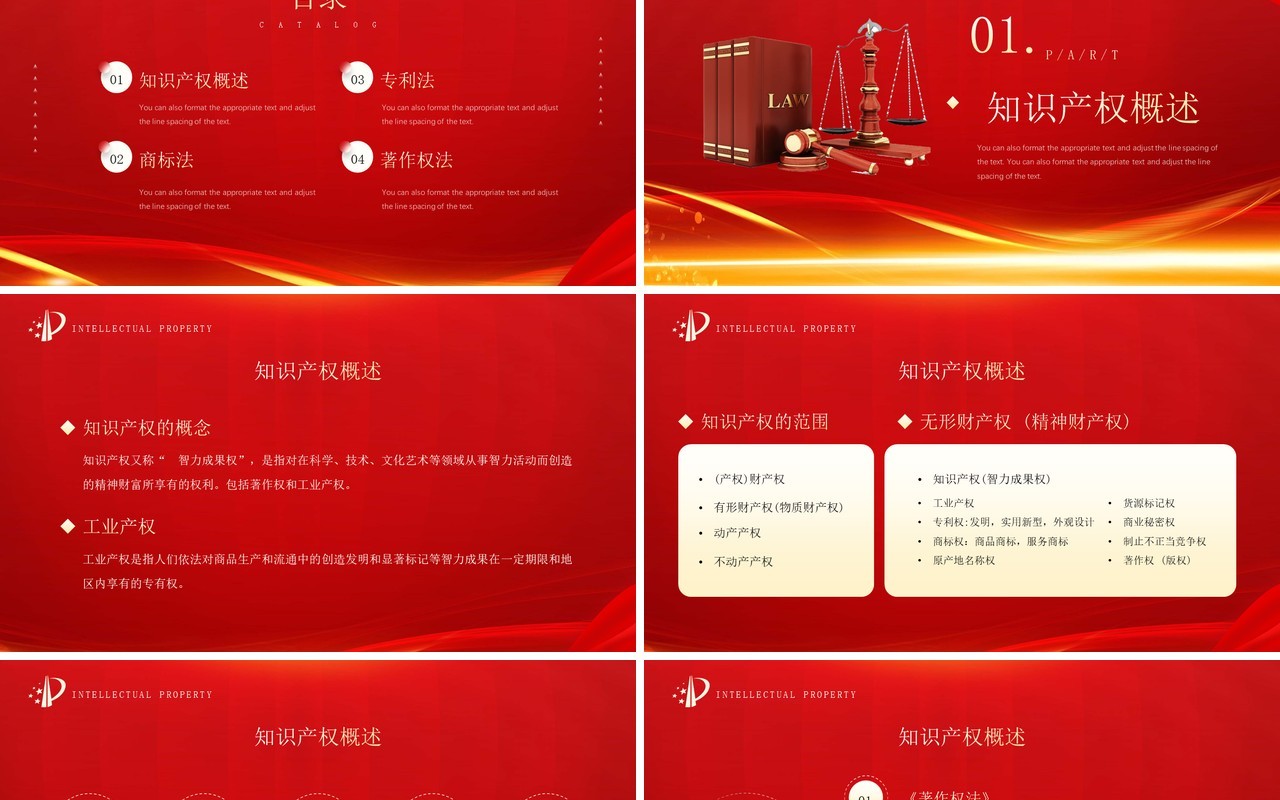 红金简约风知识产权法律知识PPT模板