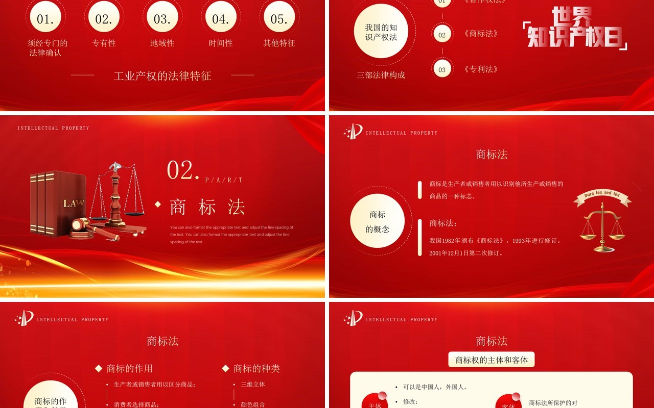 红金简约风知识产权法律知识PPT模板