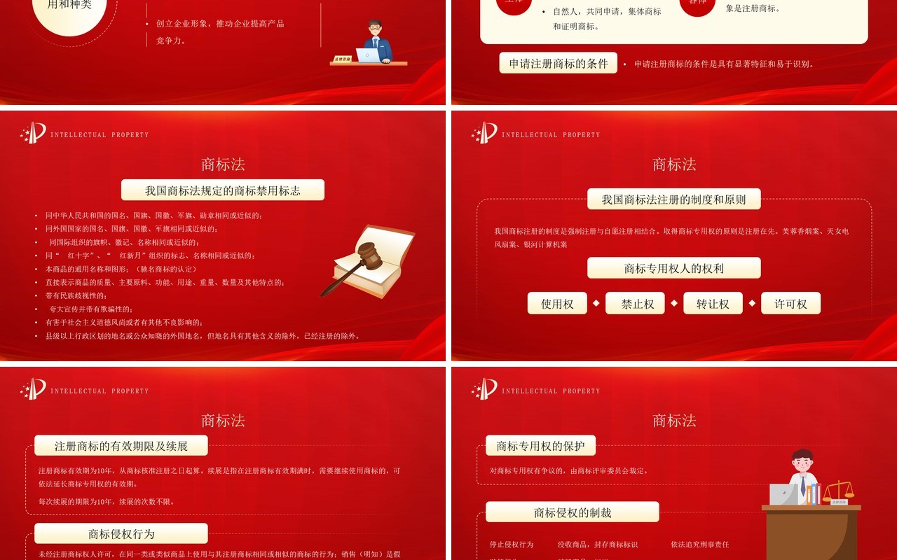 红金简约风知识产权法律知识PPT模板
