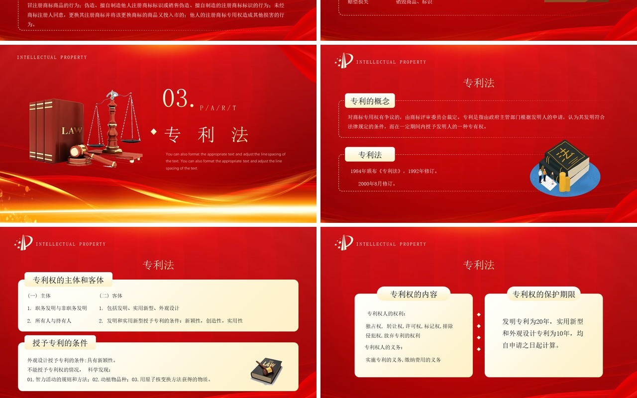 红金简约风知识产权法律知识PPT模板