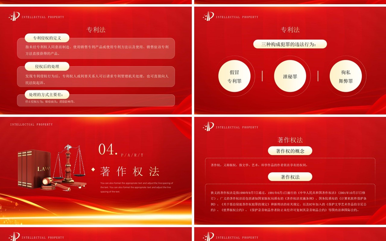 红金简约风知识产权法律知识PPT模板
