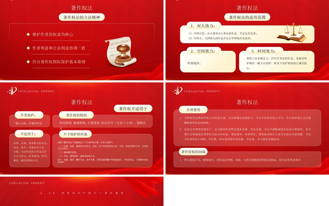 红金简约风知识产权法律知识PPT模板