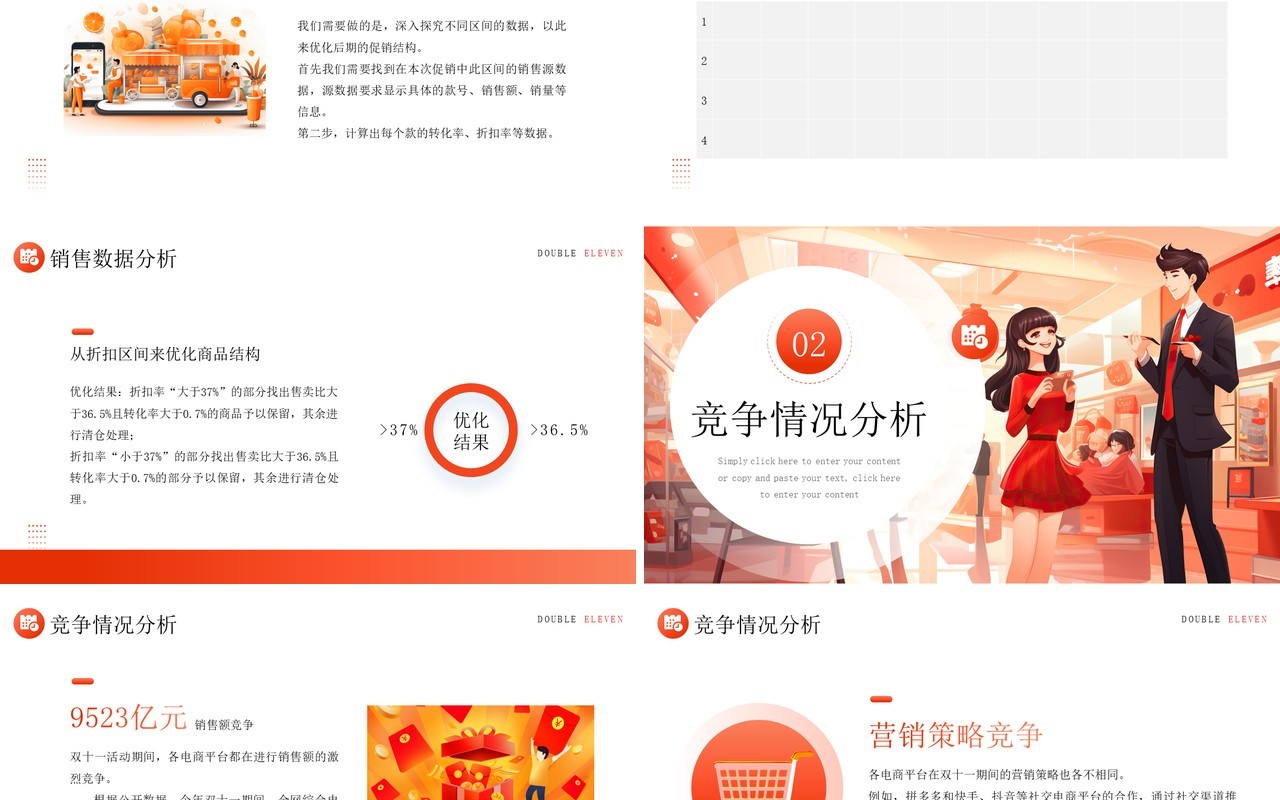 橙色简约插画风数据精准复盘PPT模板