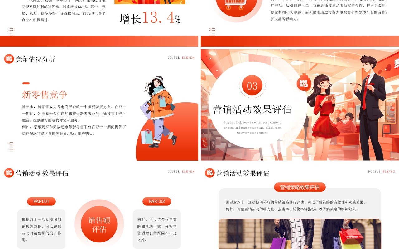 橙色简约插画风数据精准复盘PPT模板