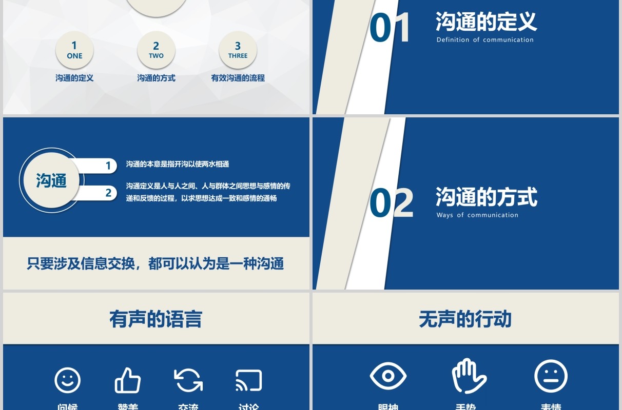 蓝色有效沟通经验分享工作培训PPT模板