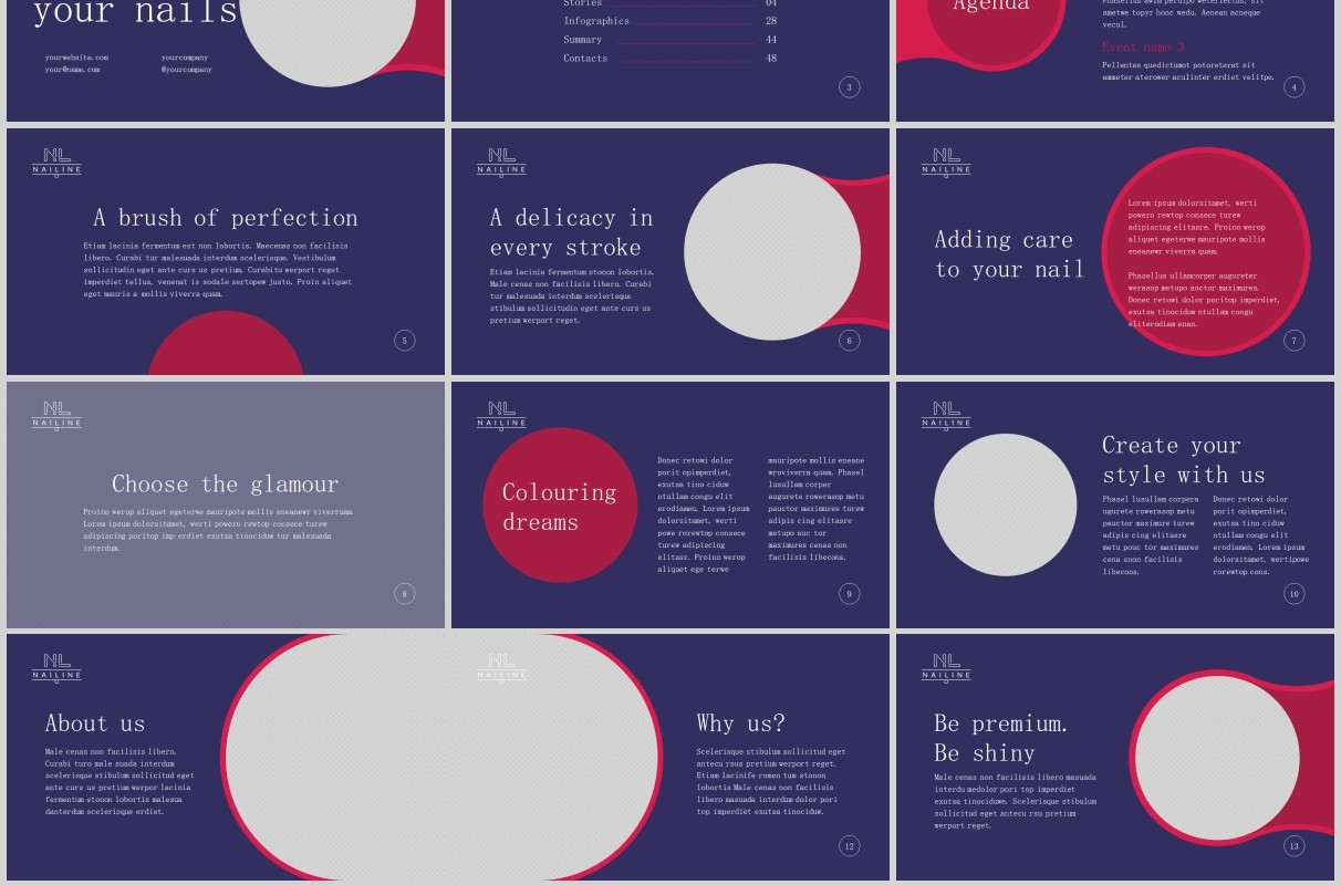 美甲工作室PPT版式模板Nail Studio PowerPoint Presentation Template