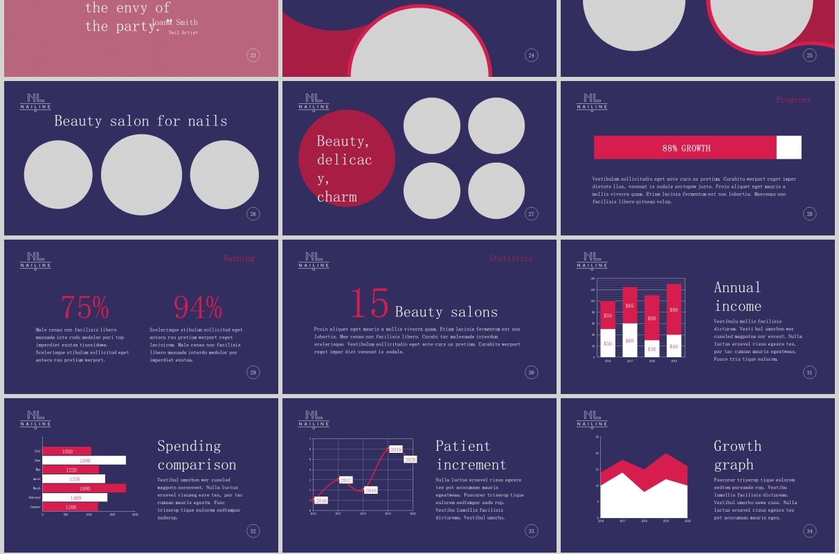 美甲工作室PPT版式模板Nail Studio PowerPoint Presentation Template