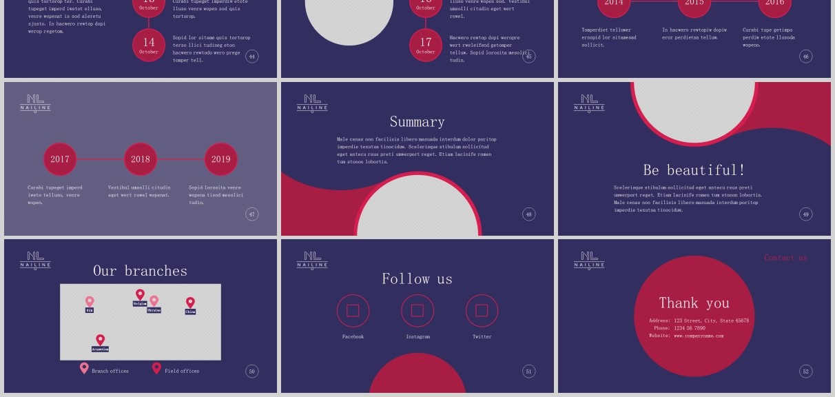 美甲工作室PPT版式模板Nail Studio PowerPoint Presentation Template