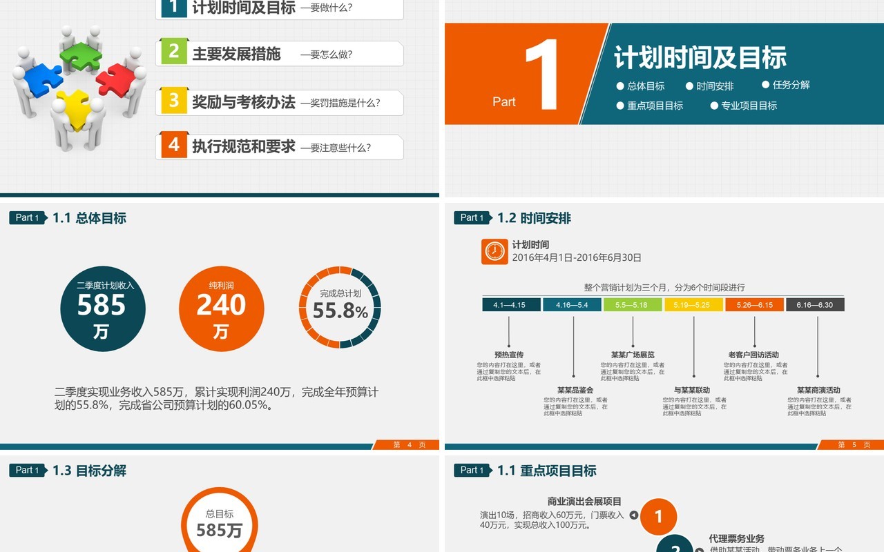 市场部门营销工作计划分解PPT模板