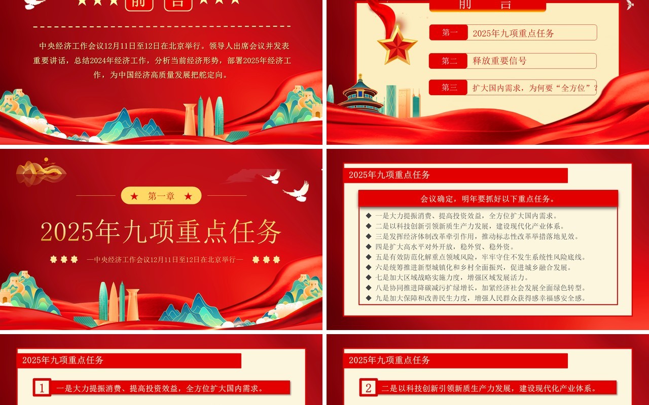 红色中国风中央经济工作会议的信号PPT模板