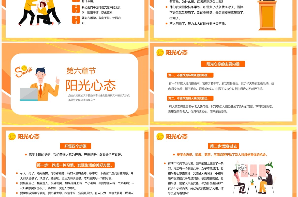 橙色卡通风塑造阳光心态管理培训PPT模板
