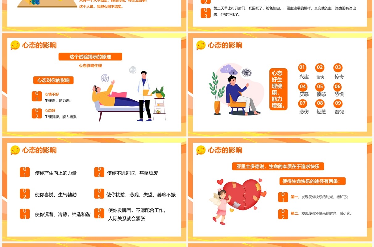 橙色卡通风塑造阳光心态管理培训PPT模板