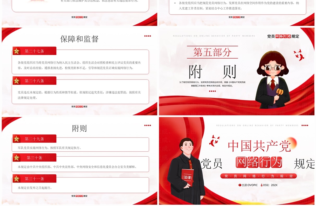 红色简约风党员网络行为规定PPT模板