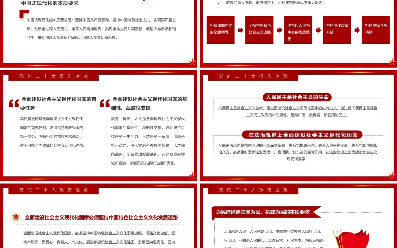 红色简约风二十大报告速览PPT模板