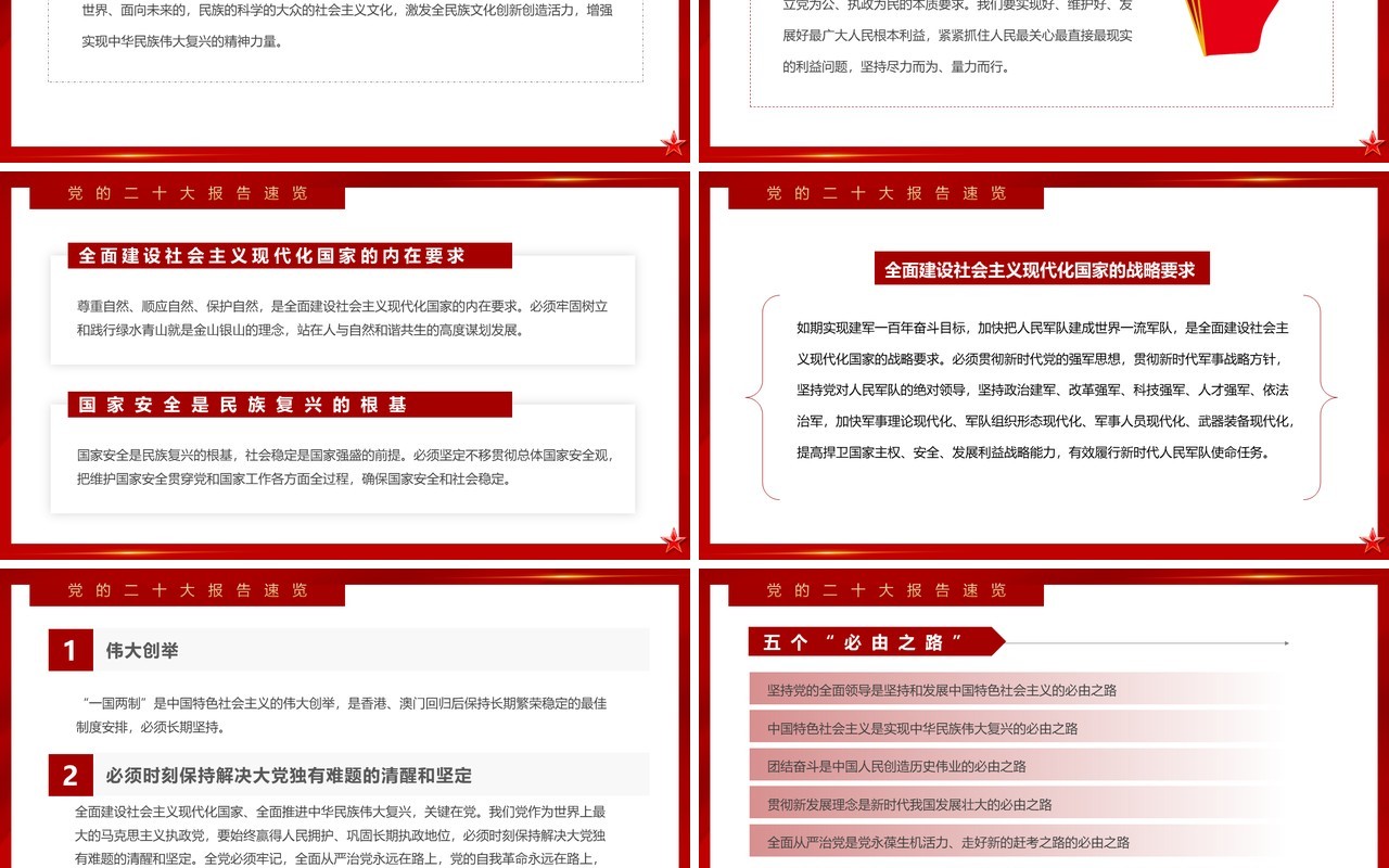 红色简约风二十大报告速览PPT模板
