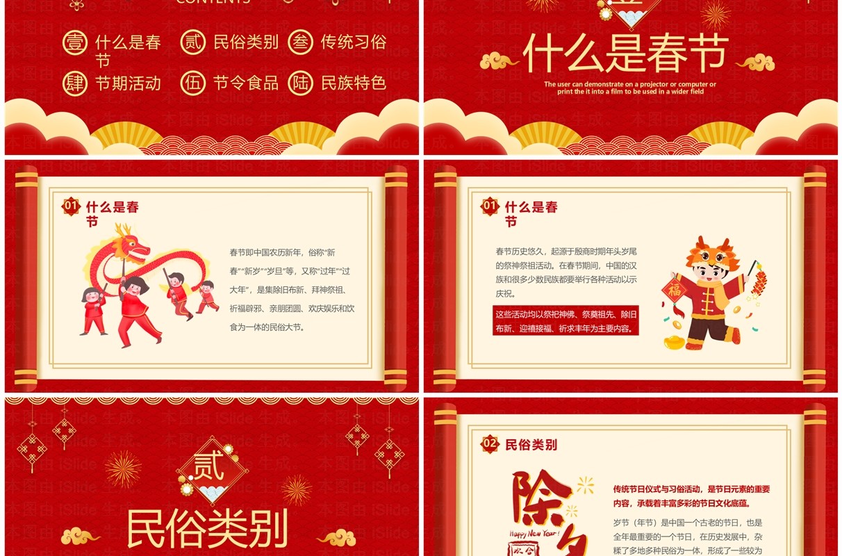 红色喜庆中国风春节习俗介绍PPT模板