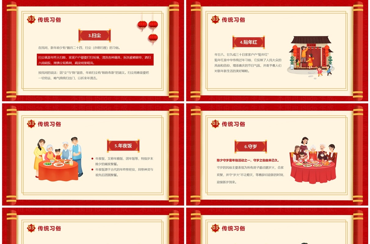 红色喜庆中国风春节习俗介绍PPT模板