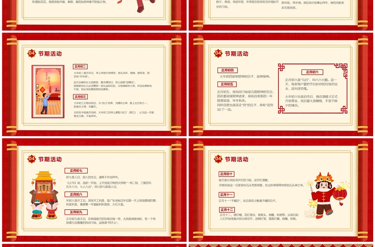红色喜庆中国风春节习俗介绍PPT模板