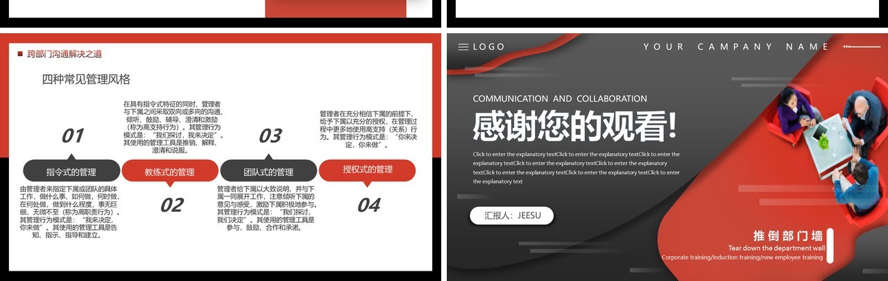 商务大气红黑跨部门沟通与协作企业员工管理培训动态PPT模板