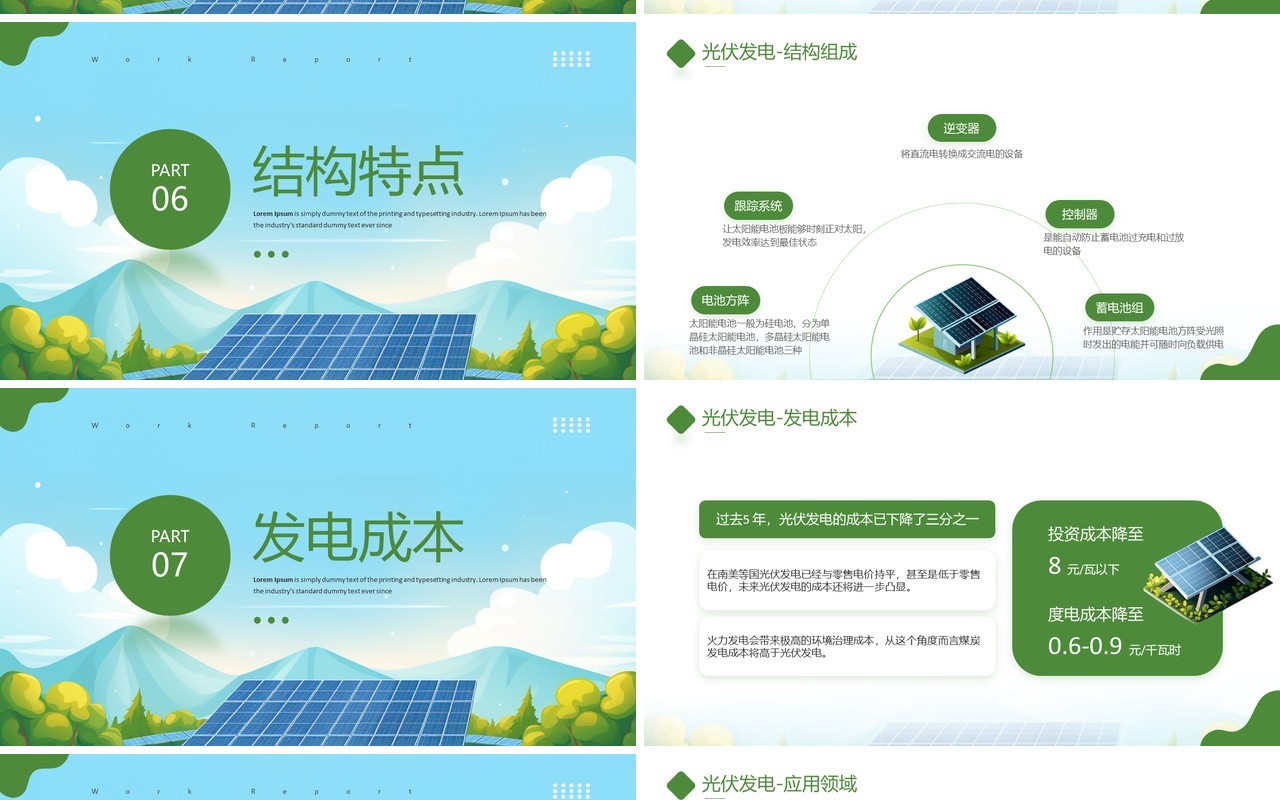 绿色简约风光伏发电项目介绍PPT模板