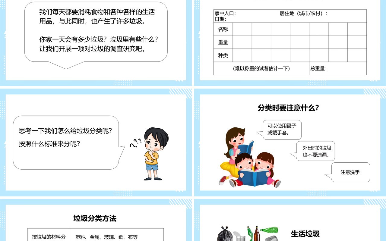教科版六年级科学下册一天的垃圾课件PPT模板