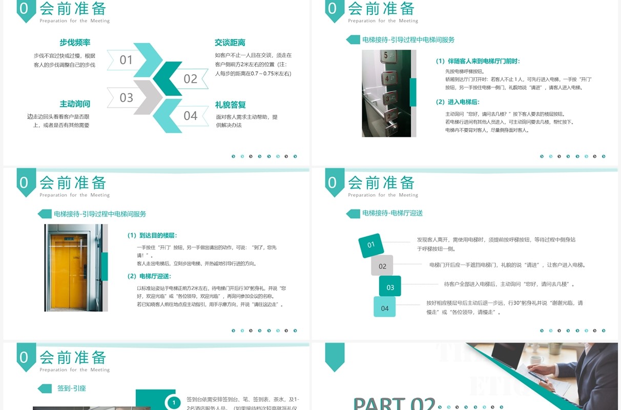 绿色商务风会议接待的礼貌礼节PPT模板