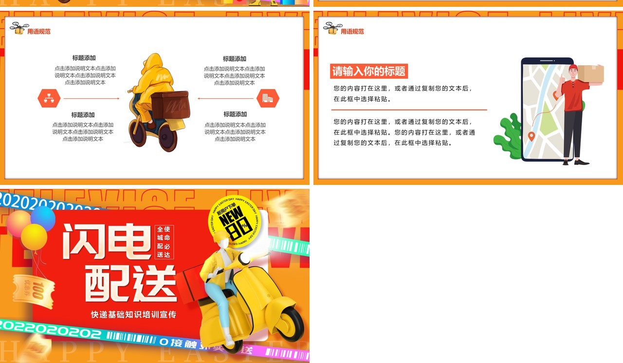 橙色卡通风闪电配送快递基础知识培训PPT模板