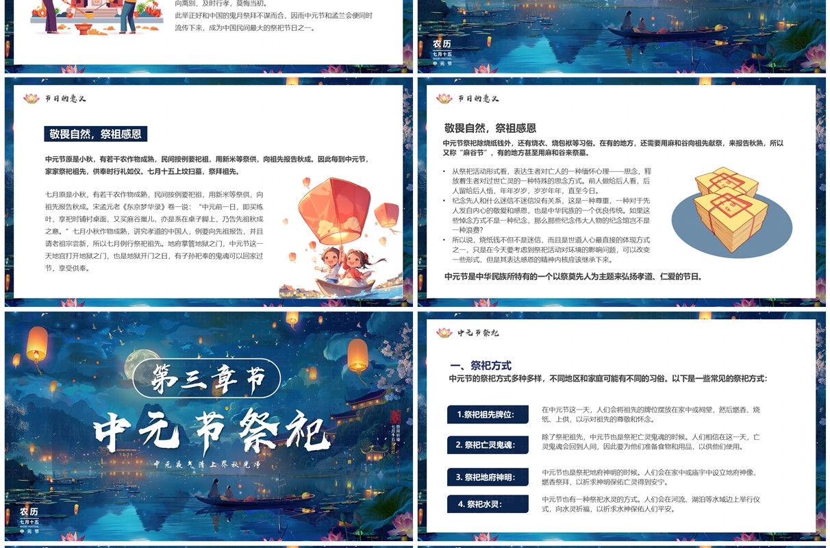 蓝色中国风中元节节日介绍PPT模板