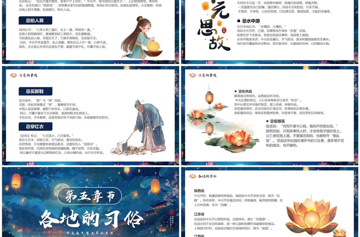 蓝色中国风中元节节日介绍PPT模板